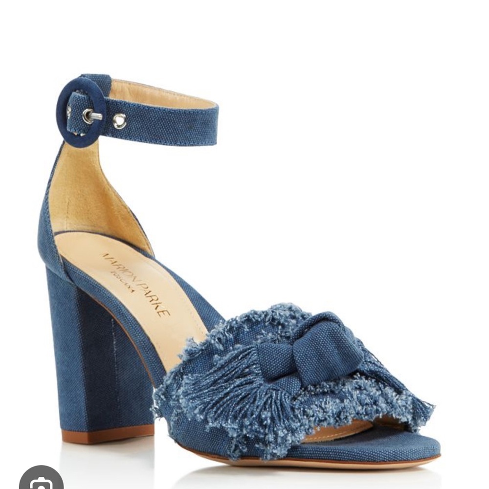 MARION PARKE WASHED CANVAS BLUE DENIM HEELED SANDALS SIZE 36.5